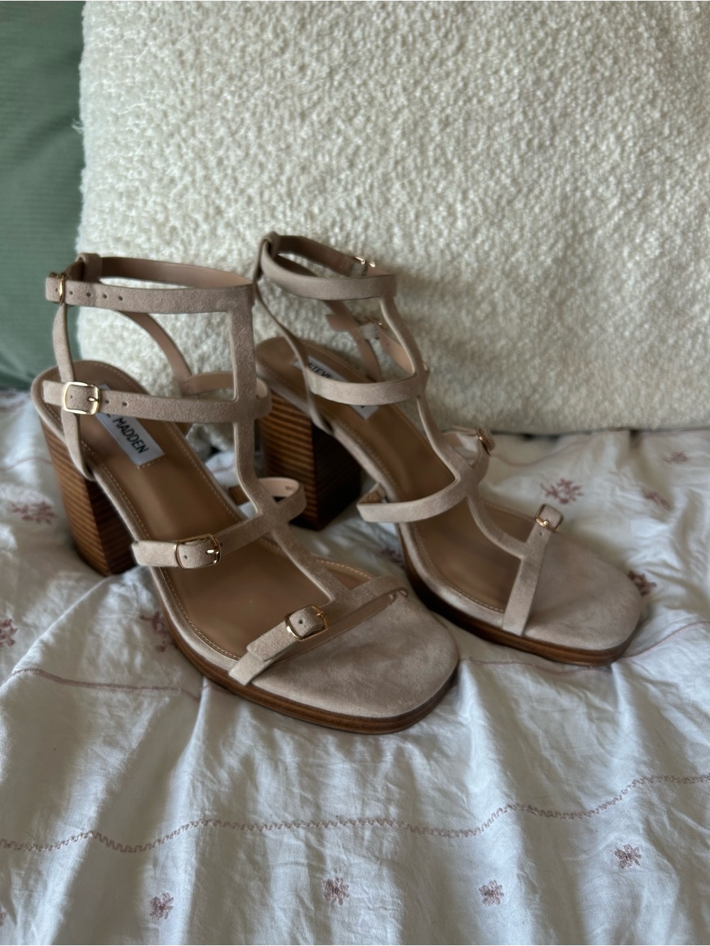Steve Madden Nude/Tan Suede Strappy Block Heel Sandals
